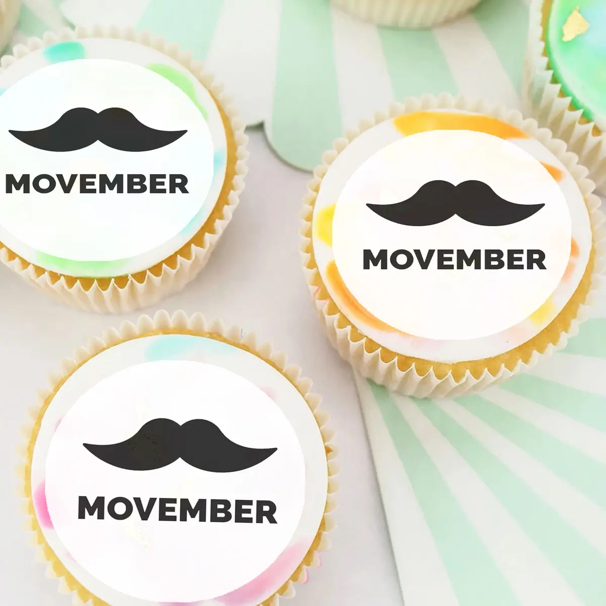 Movember Pre-Cut Edible Icing Cupcake Or Cookie Toppers 1
