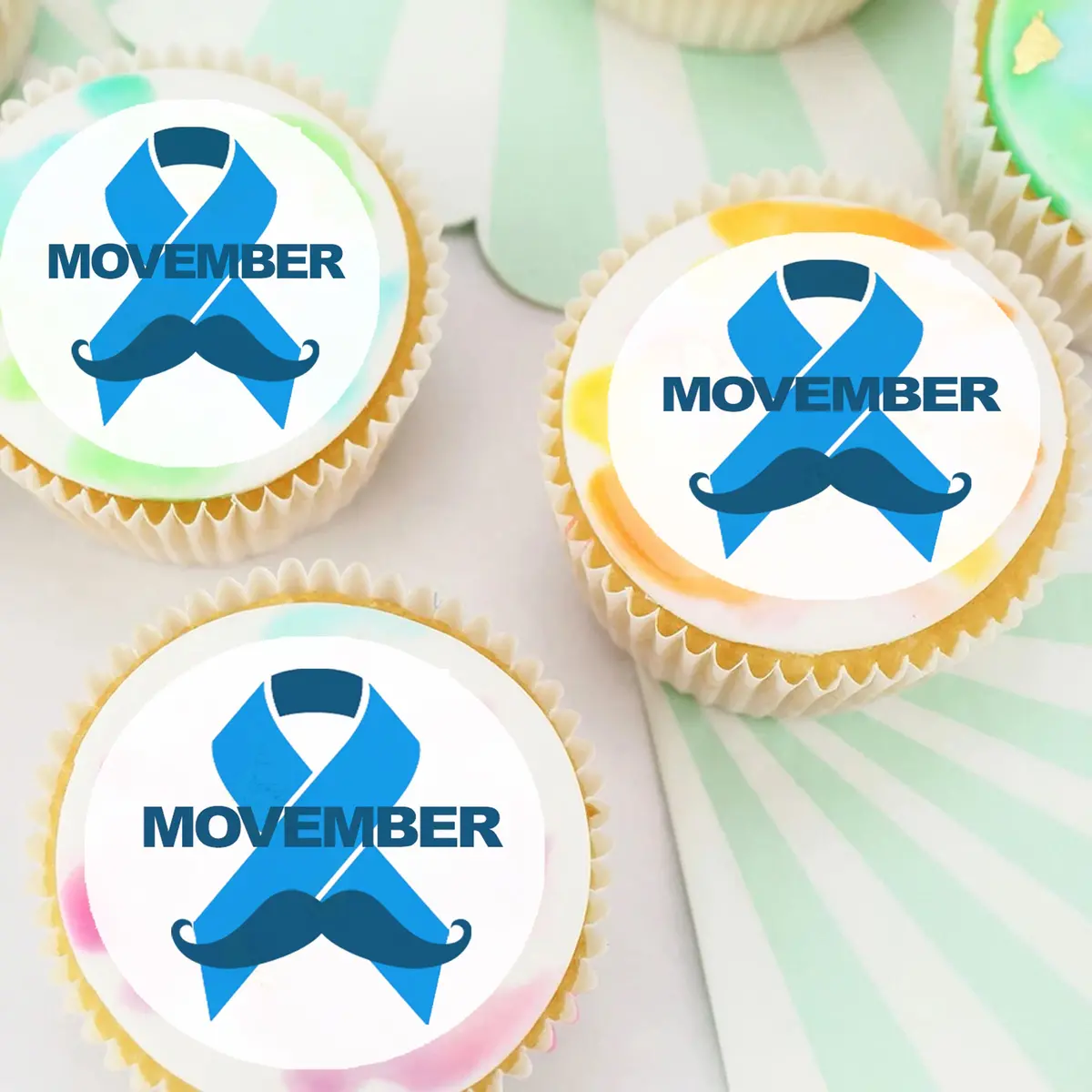 Movember Pre-Cut Edible Icing Cupcake Or Cookie Toppers 1