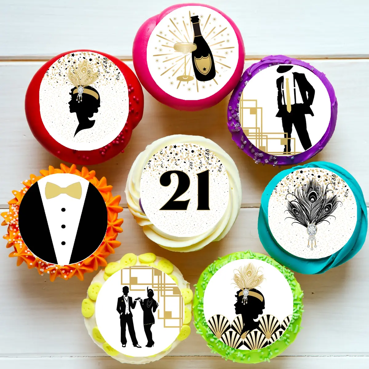 Great Gatsby Pre-Cut Edible Cupcake Or Cookie Toppers 1