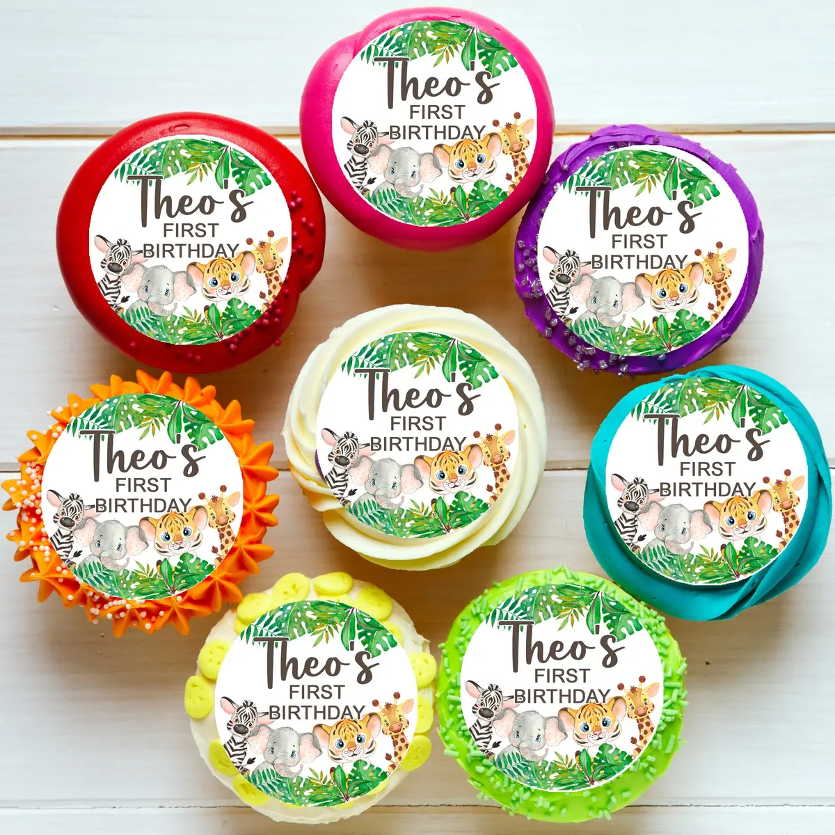 Jungle Animal Safari Pre-Cut Edible Icing Cupcake Or Cookie Toppers 1