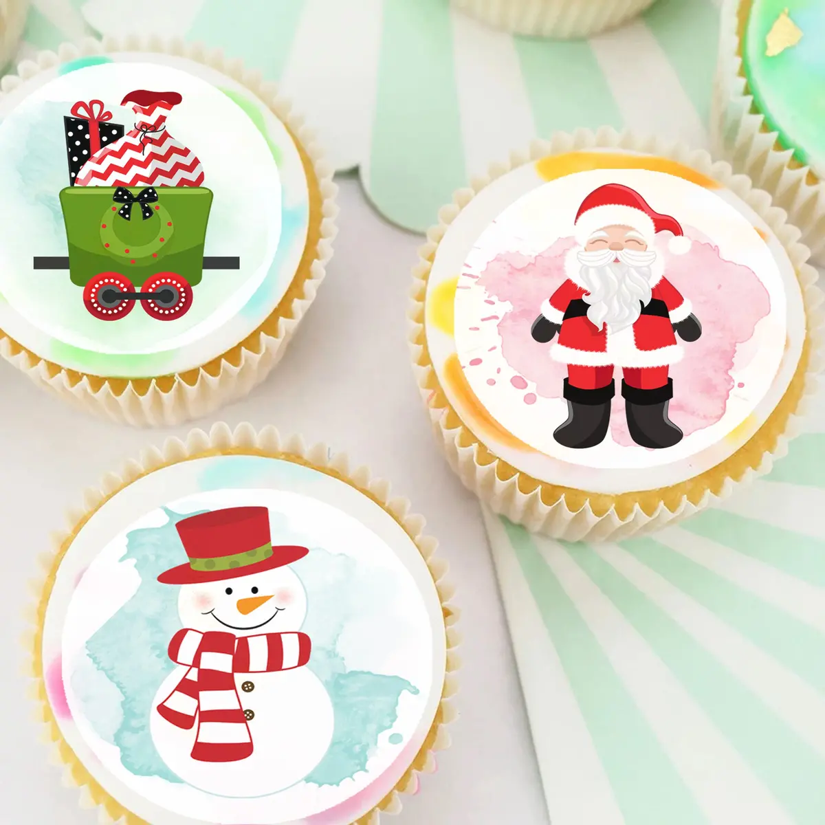 Christmas Xmas Pre-Cut Edible Icing Cupcake Or Cookie Toppers 1