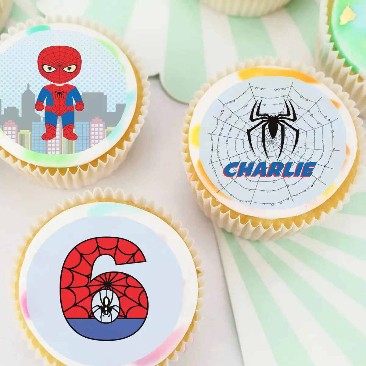 Spiderman Superhero Pre-Cut Edible Cupcake Or Cookie Toppers 1