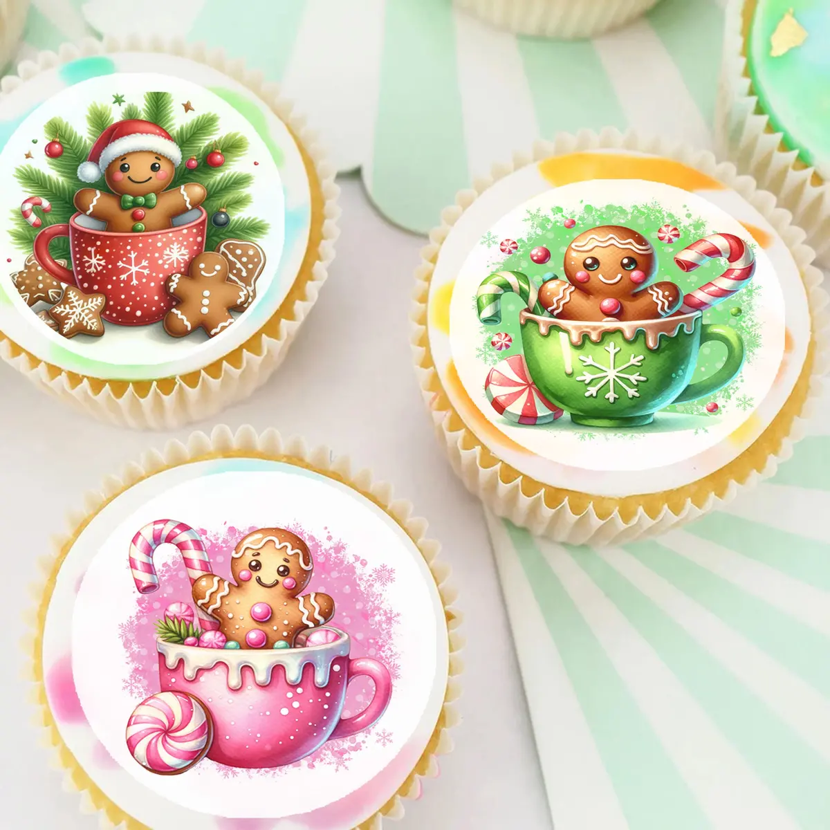 Christmas Xmas Gingerbread Pre-Cut Edible Cupcake Or Cookie Toppers 1