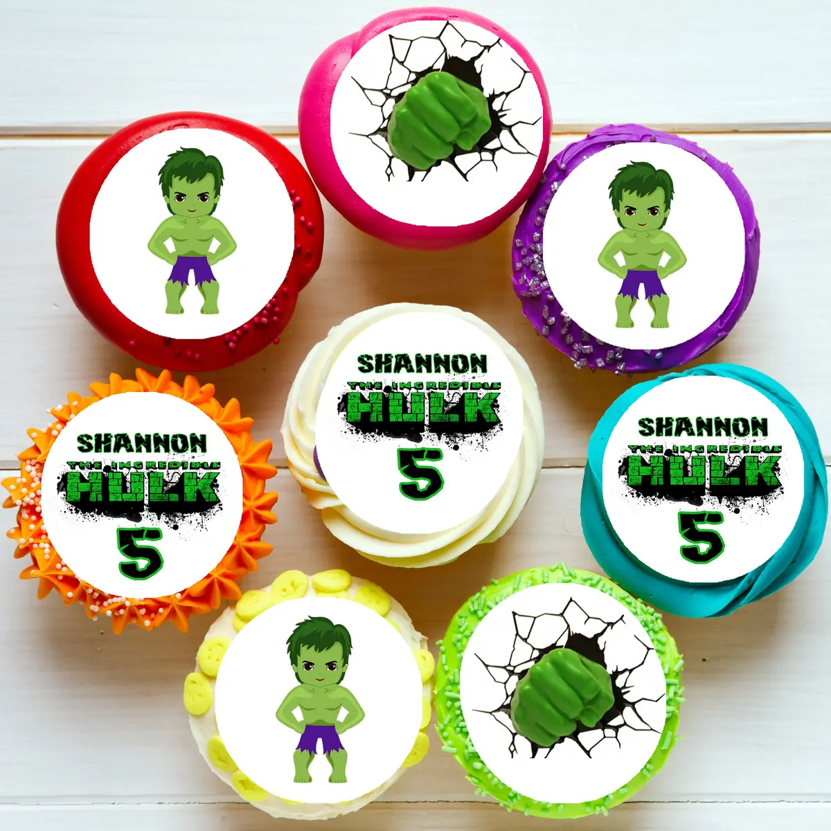Incredible Hulk Pre-Cut Edible Icing Cupcake Or Cookie Toppers 1