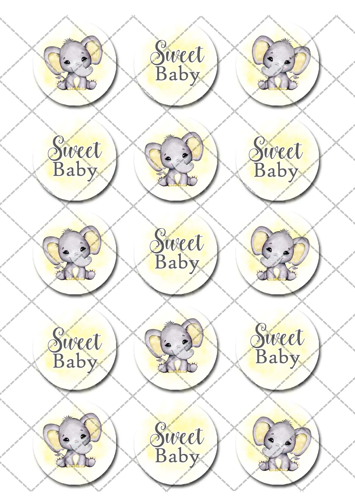 Baby Elephant Shower Pre-Cut Edible Icing Cupcake Or Cookie Toppers 2