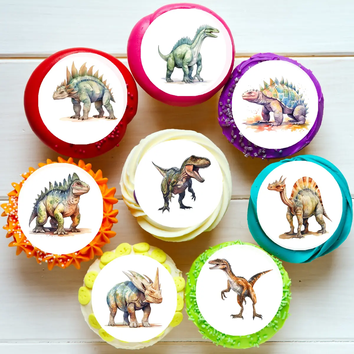 Dinosaurs Pre-Cut Edible Cupcake Or Cookie Toppers 1