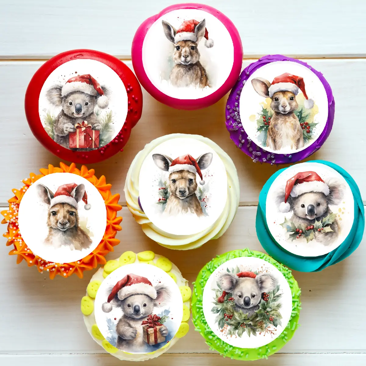 Australian Christmas Animals Pre-Cut Edible Cupcake Or Cookie Toppers 1