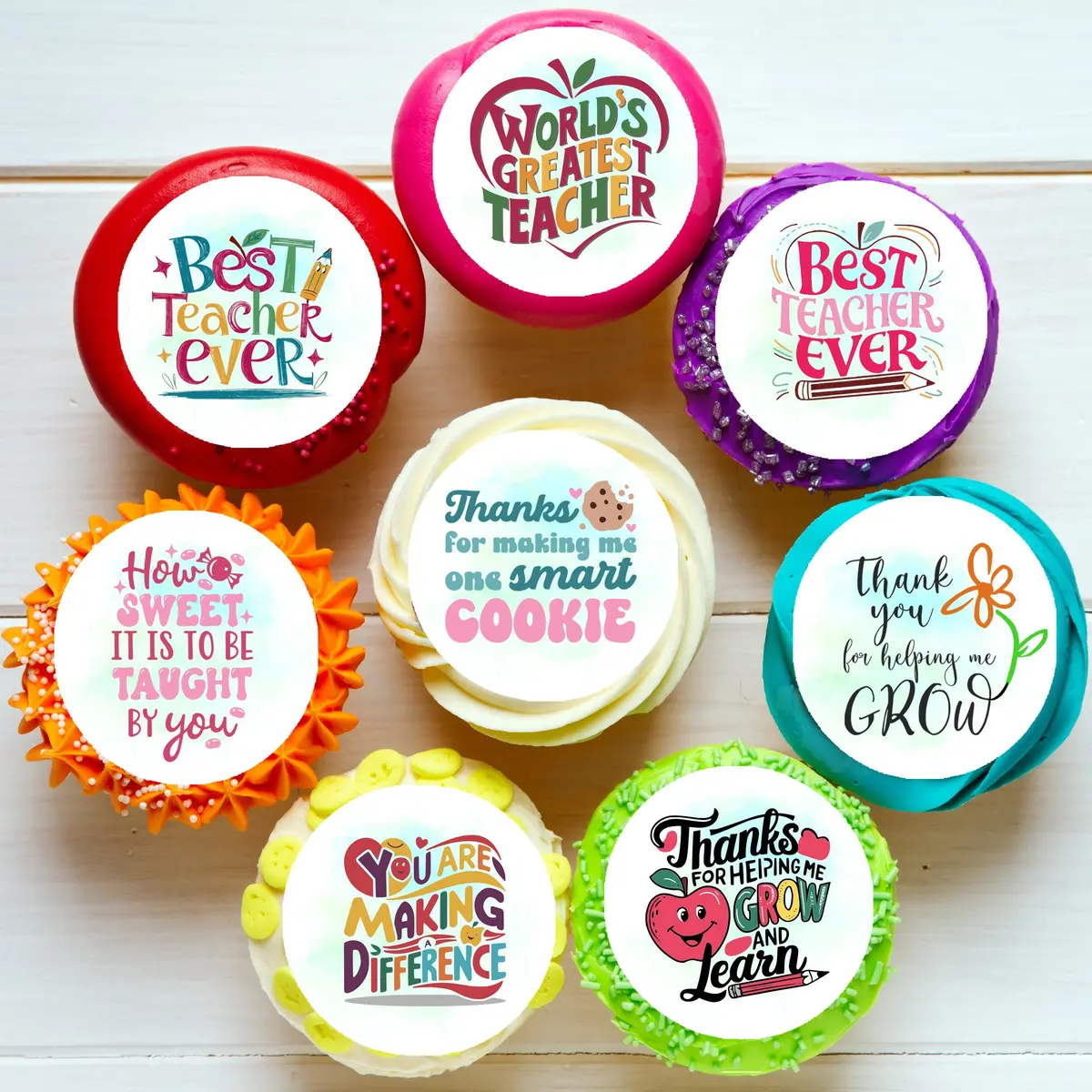 Thank You Teacher Pre-Cut Edible Cupcake Or Cookie Toppers 1