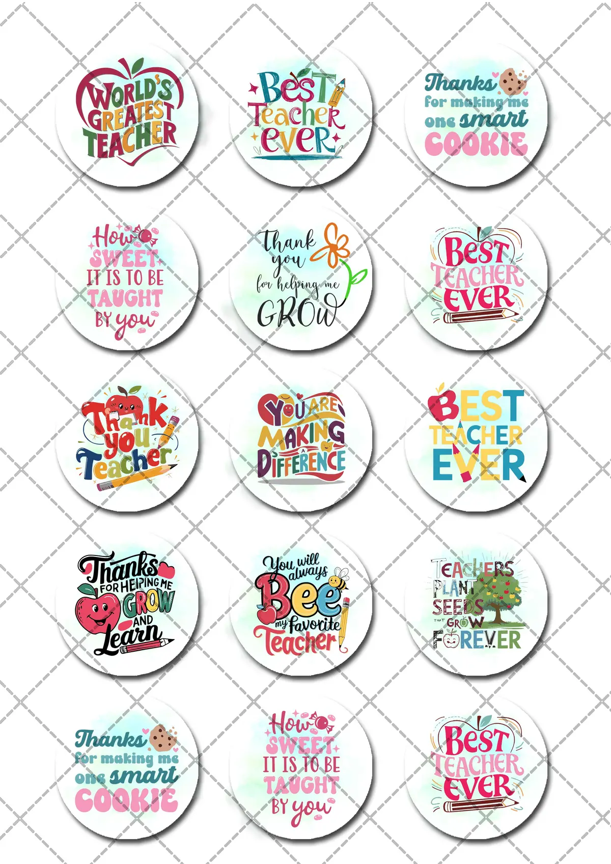 Thank You Teacher Pre-Cut Edible Cupcake Or Cookie Toppers 2