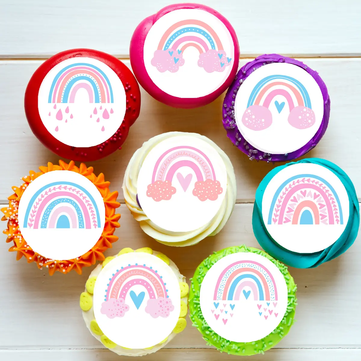 Rainbow Brights Pre-Cut Edible Cupcake Or Cookie Toppers 1