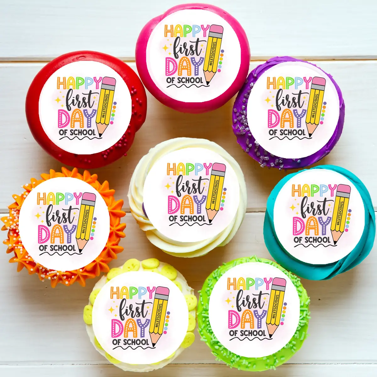 Back To School Teacher Pre-Cut Edible Cupcake Or Cookie Toppers 1