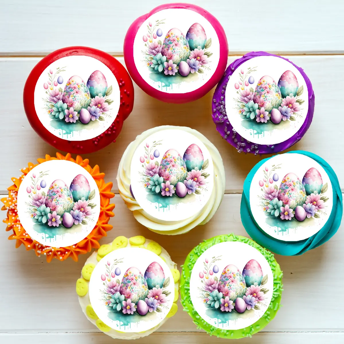 Easter Eggs Pre-Cut Edible Cupcake Or Cookie Toppers 1