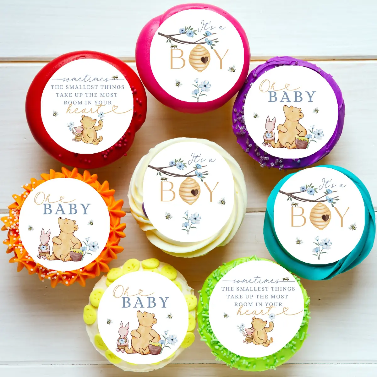 Baby Shower Winnie The Pooh Pre-Cut Edible Cupcake Or Cookie Toppers 1