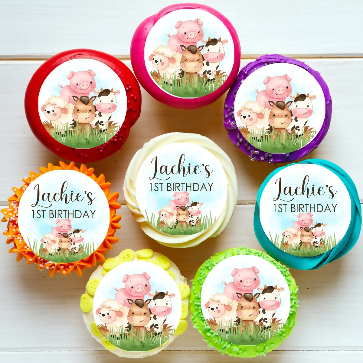 Baby Farmyard Animals Pre-Cut Edible Cupcake Or Cookie Toppers 1