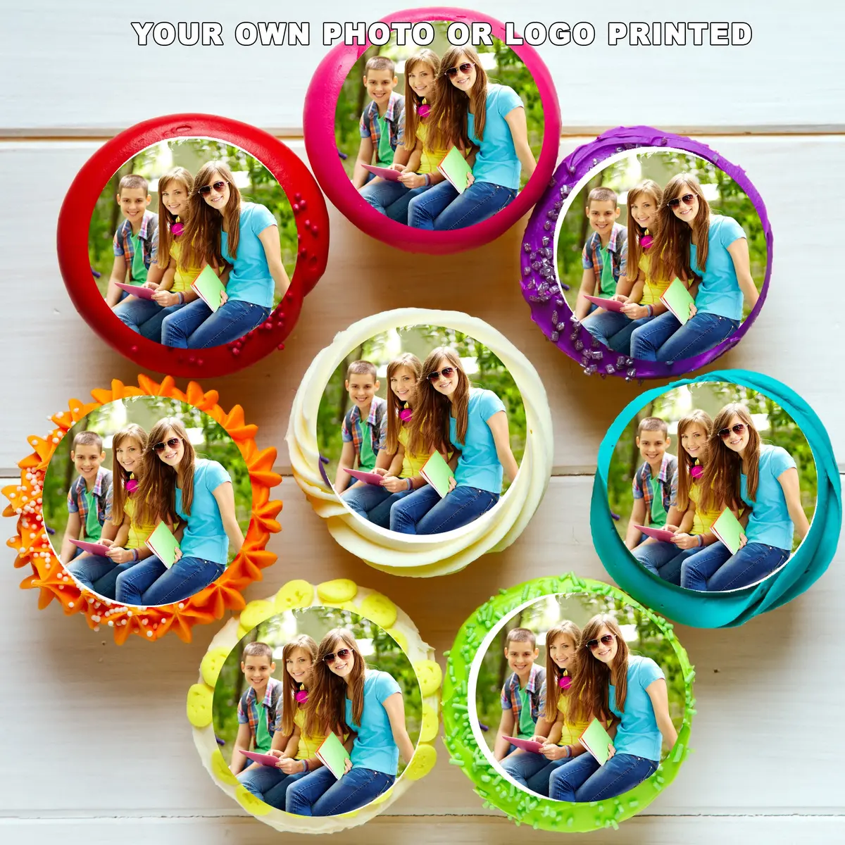 Custom Photo Logo Pre-Cut Edible Cupcake Or Cookie Toppers 1