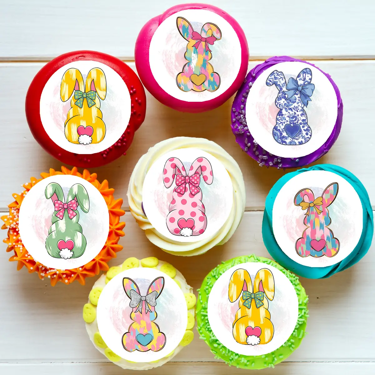 Easter Bunnies Pre-Cut Edible Cupcake Or Cookie Toppers 1