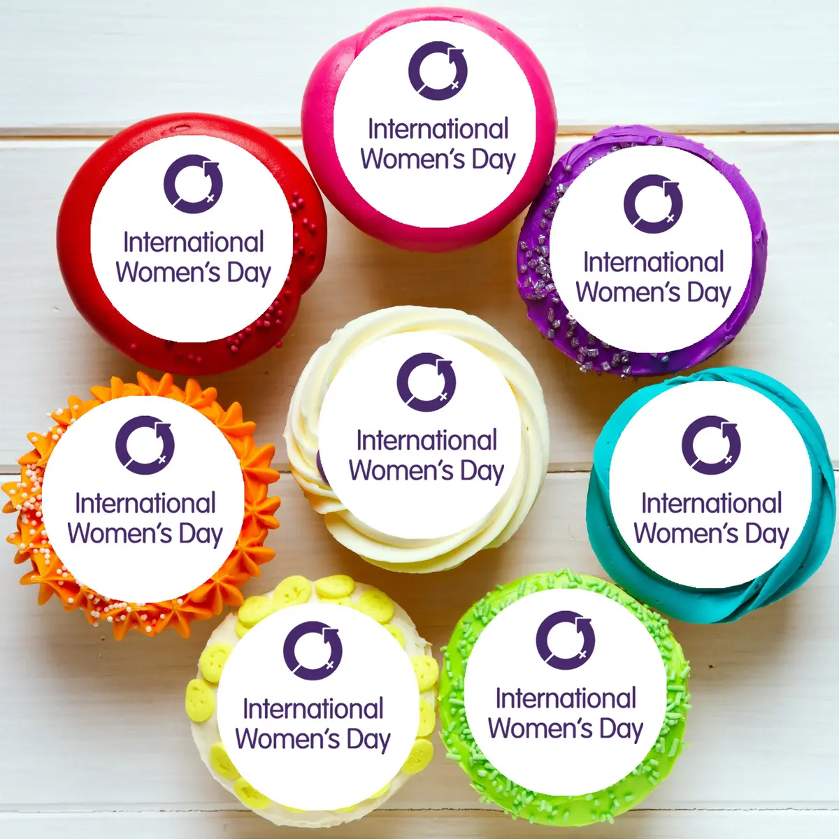 Iwd International Women's Day Pre-Cut Edible Icing Cupcake Or Cookie Toppers 1
