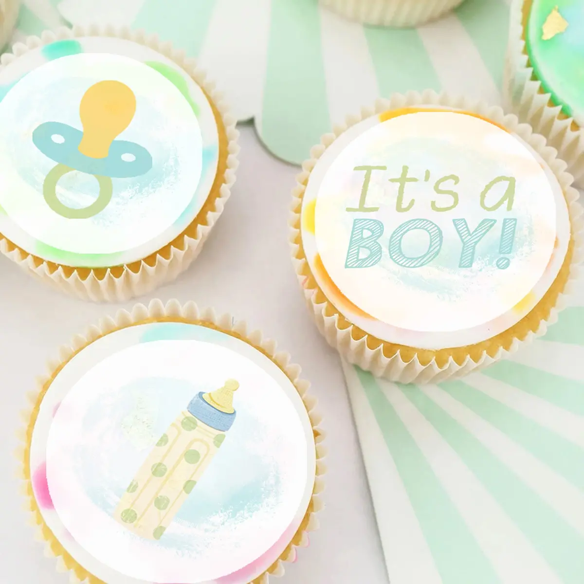 Baby Boy Pre-Cut Edible Icing Cupcake Or Cookie Toppers 1