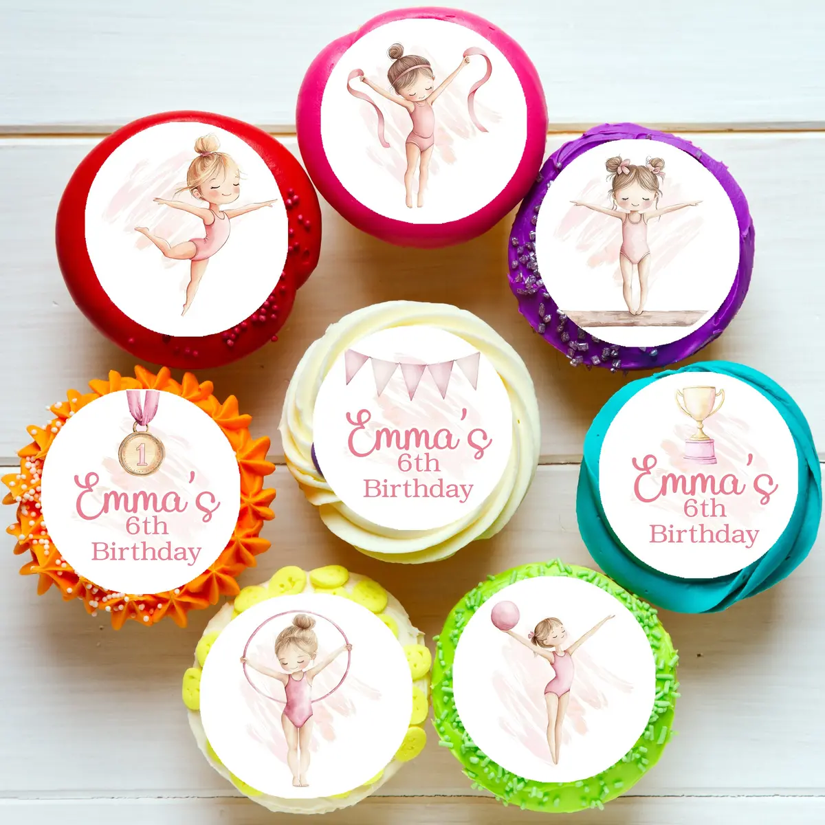 Gymnastics Pre-Cut Edible Cupcake Or Cookie Toppers 1