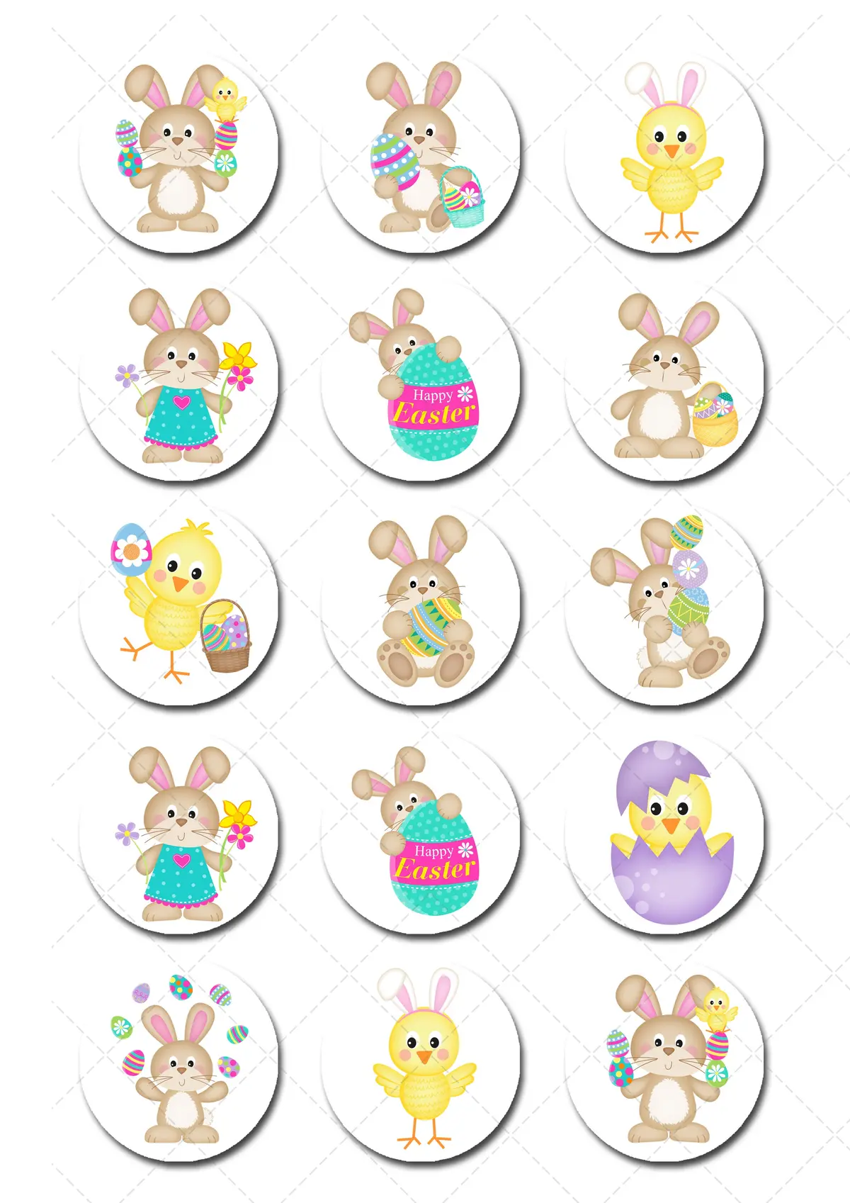 Easter Bunny Rabbit Pre-Cut Edible Icing Cupcake Or Cookie Toppers 2