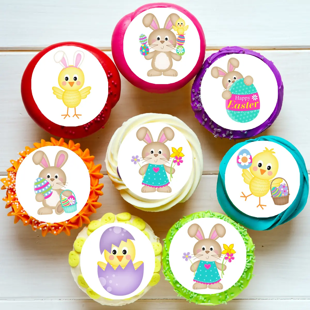 Easter Bunny Rabbit Pre-Cut Edible Icing Cupcake Or Cookie Toppers 1