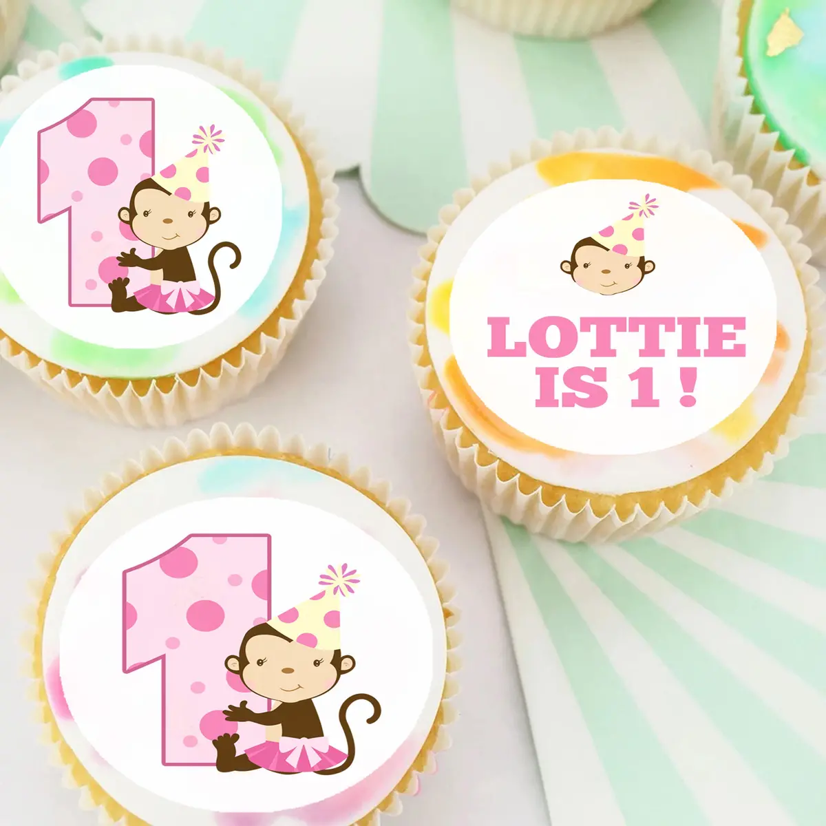 Monkey Themed Edible Cupcake Toppers 1