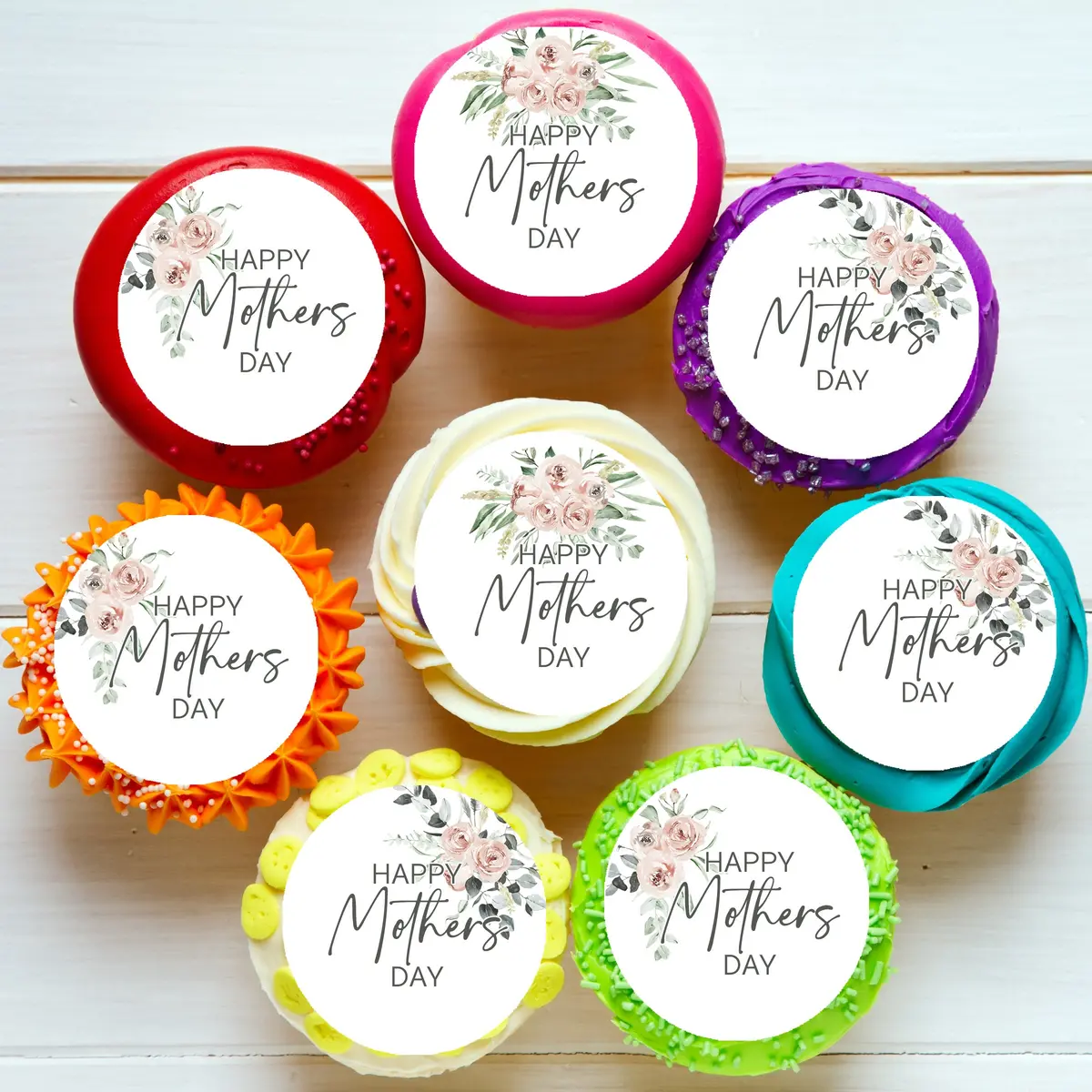 Happy Mothers Day Pre-Cut Edible Cupcake Or Cookie Toppers 1