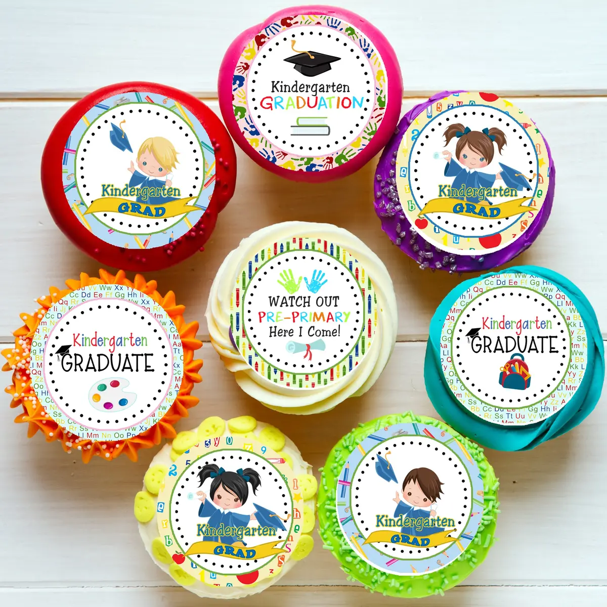 Kindergarten Graduate Pre-Cut Edible Cupcake Or Cookie Toppers 1