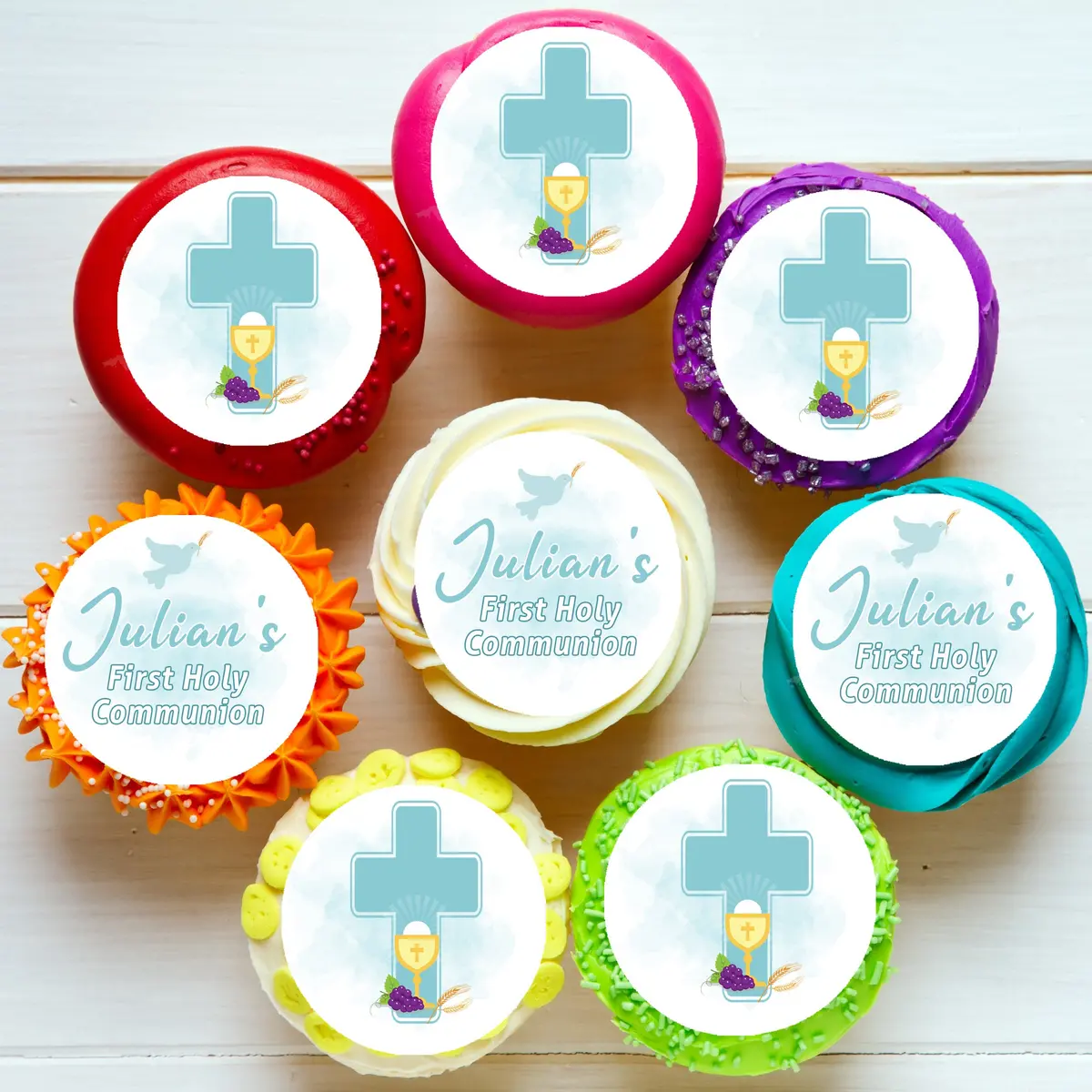 First Holy Communion Pre-Cut Edible Cupcake Or Cookie Toppers 1