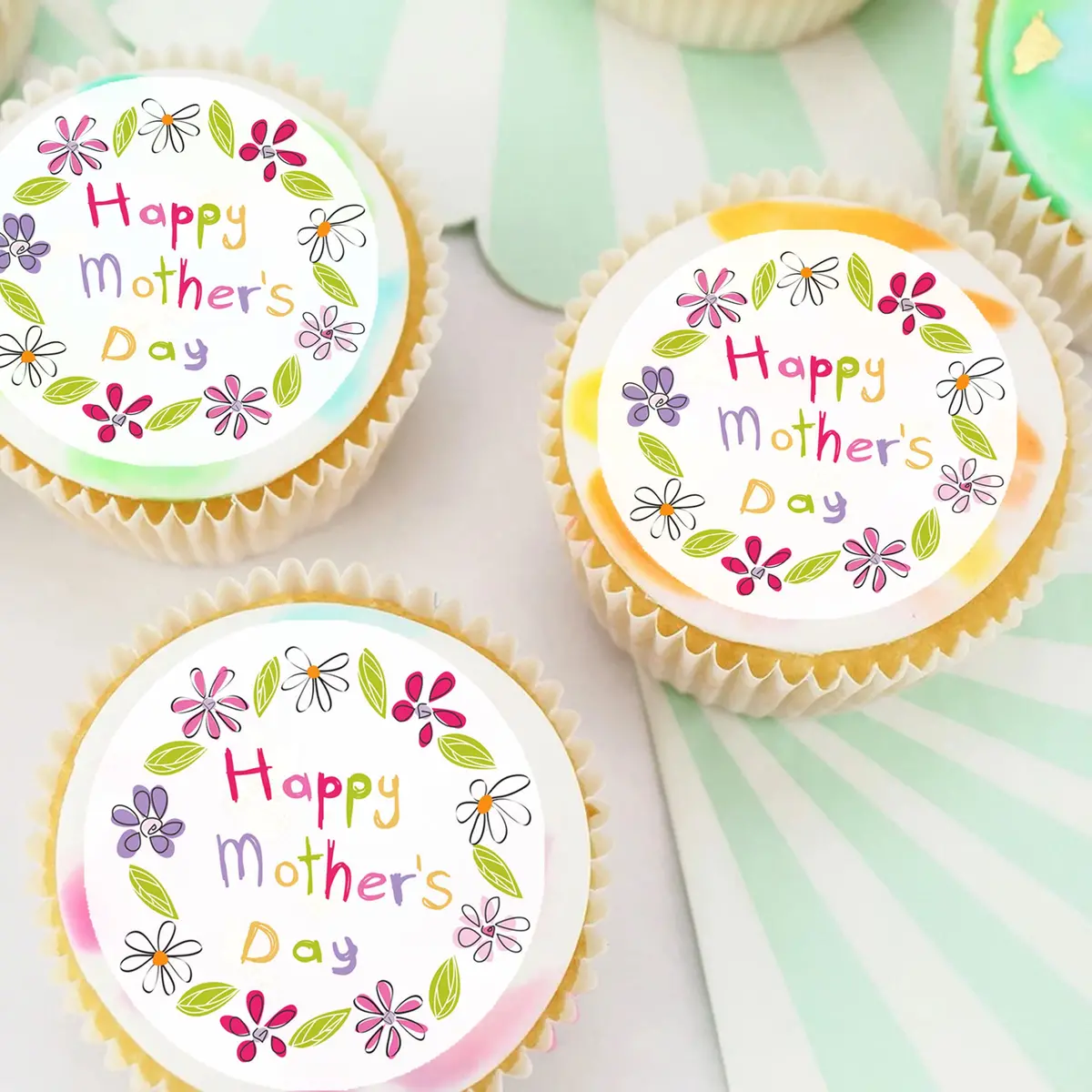 Mothers Day Pre-Cut Edible Icing Cupcake Or Cookie Toppers 1