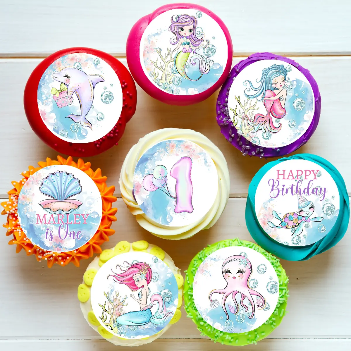 Mermaid Under The Sea Pre-Cut Edible Cupcake Or Cookie Toppers 1