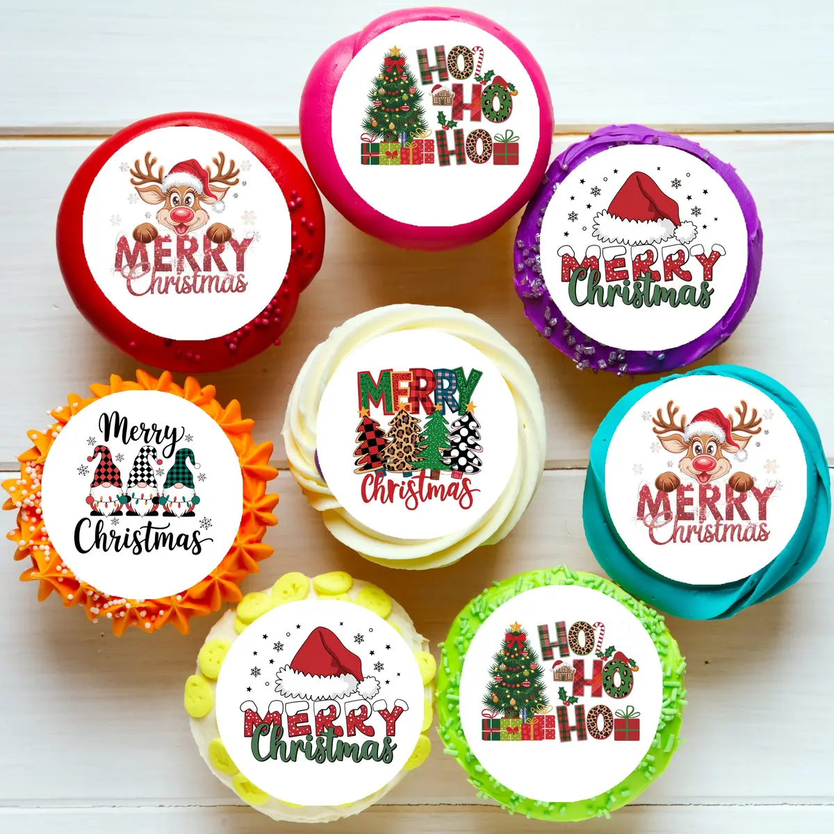 Merry Christmas Xmas Pre-Cut Edible Cupcake Or Cookie Toppers 1