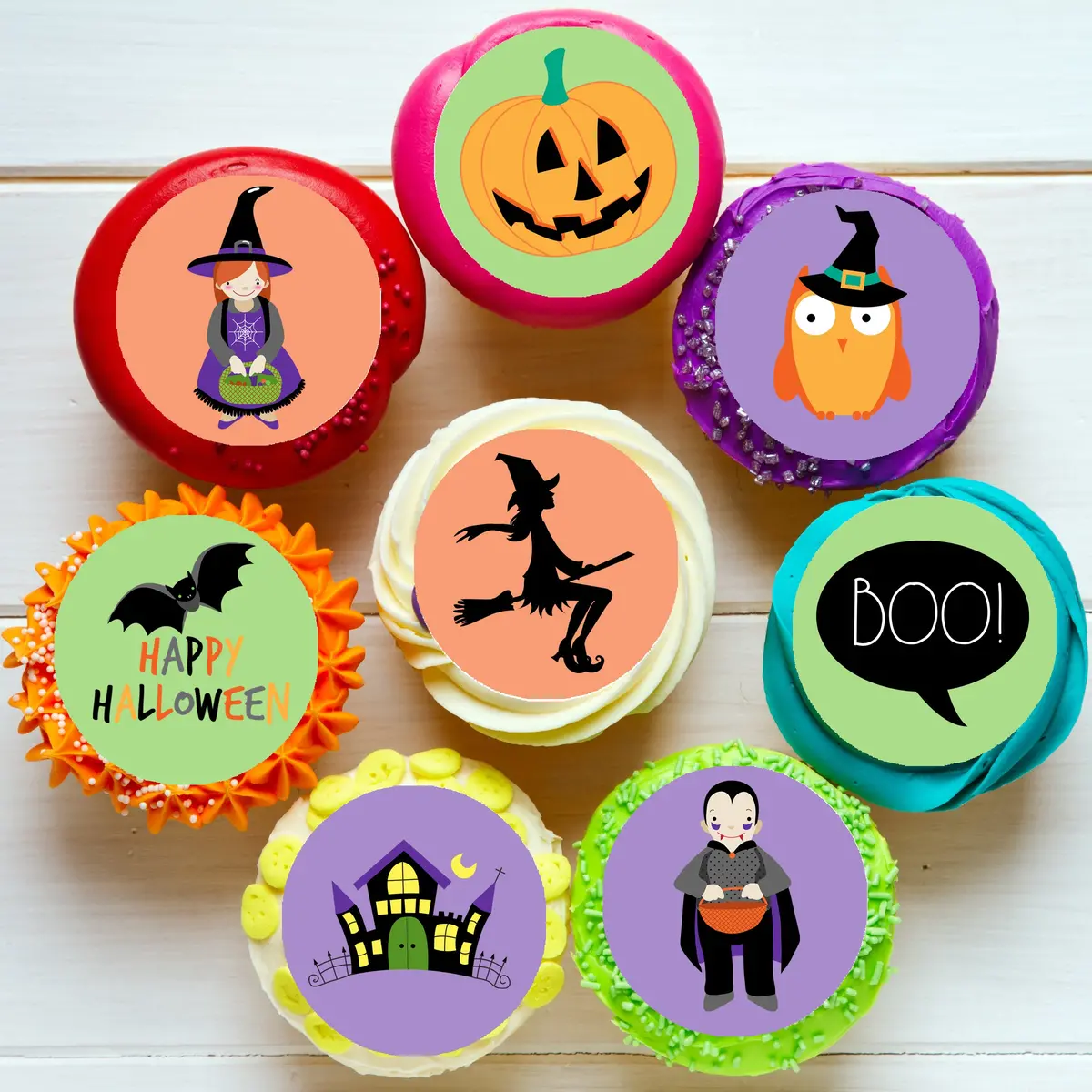 Halloween Pre-Cut Edible Icing Cupcake Or Cookie Toppers 1