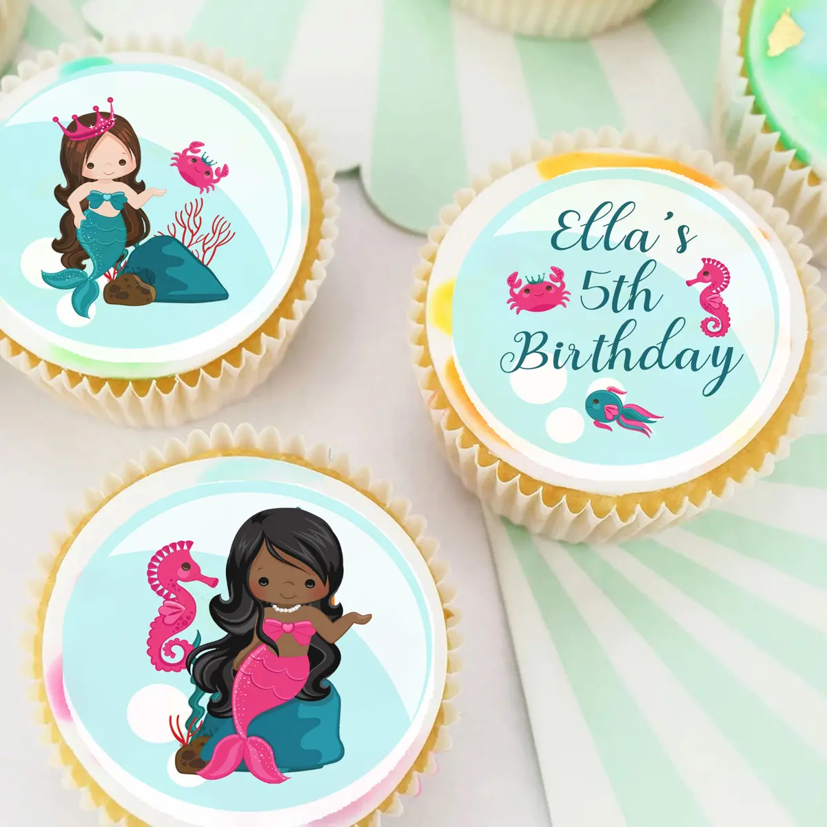 Mermaid Pre-Cut Edible Icing Cupcake Or Cookie Toppers 1