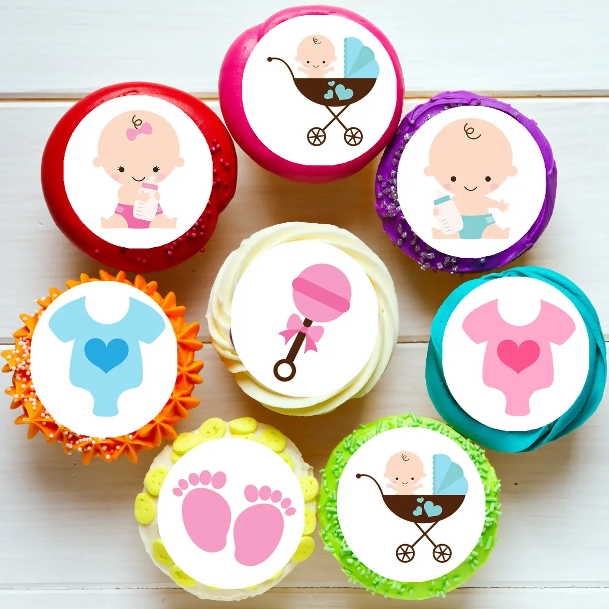 Baby Boy Girl Shower Pre-Cut Edible Icing Cupcake Or Cookie Toppers 1