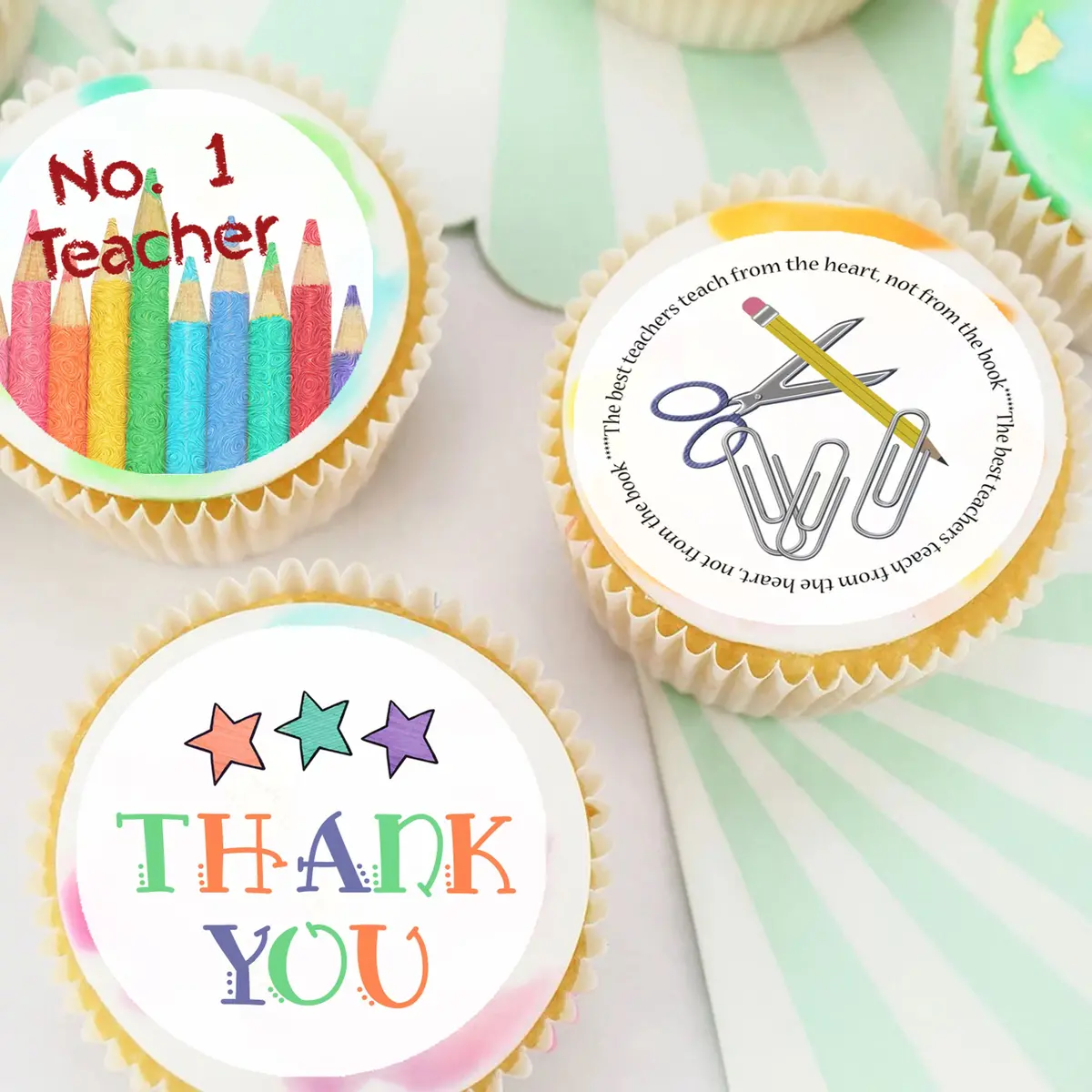 Teacher Thank You Pre-Cut Edible Cupcake Or Cookie Toppers 1
