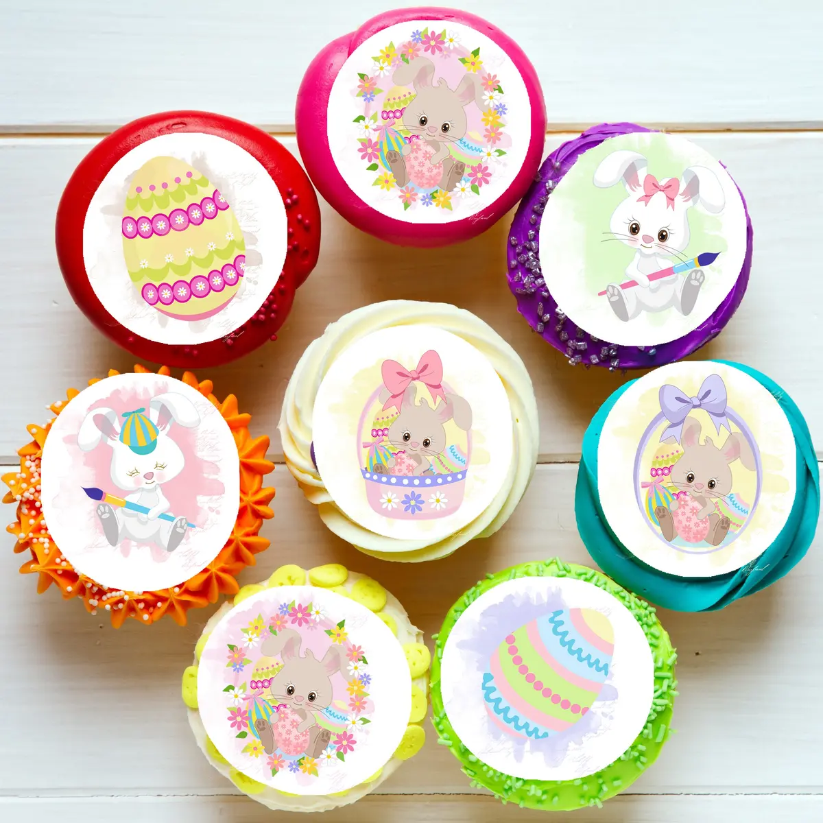 Easter Bunny Rabbit Pre-Cut Edible Icing Cupcake Or Cookie Toppers 1