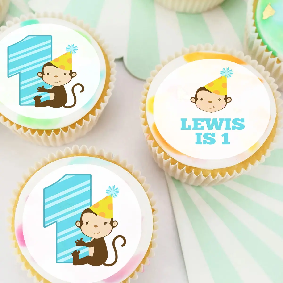 Monkey First Birthday Pre-Cut Edible Cupcake Or Cookie Toppers 1