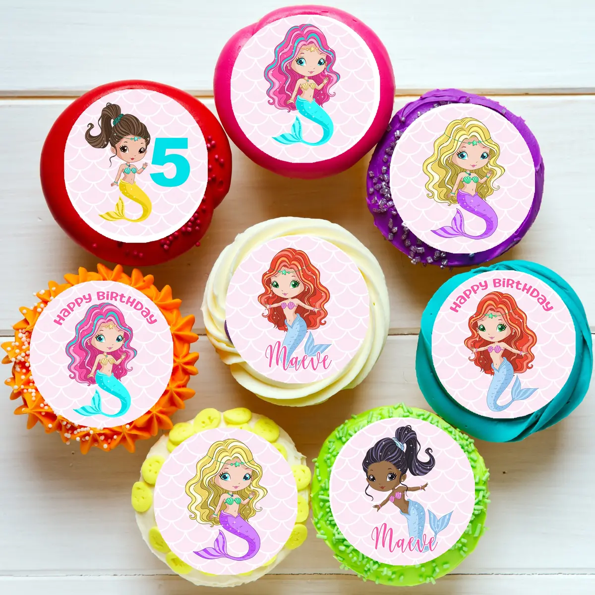 Mermaid Under The Sea Pre-Cut Edible Icing Cupcake Or Cookie Toppers 1