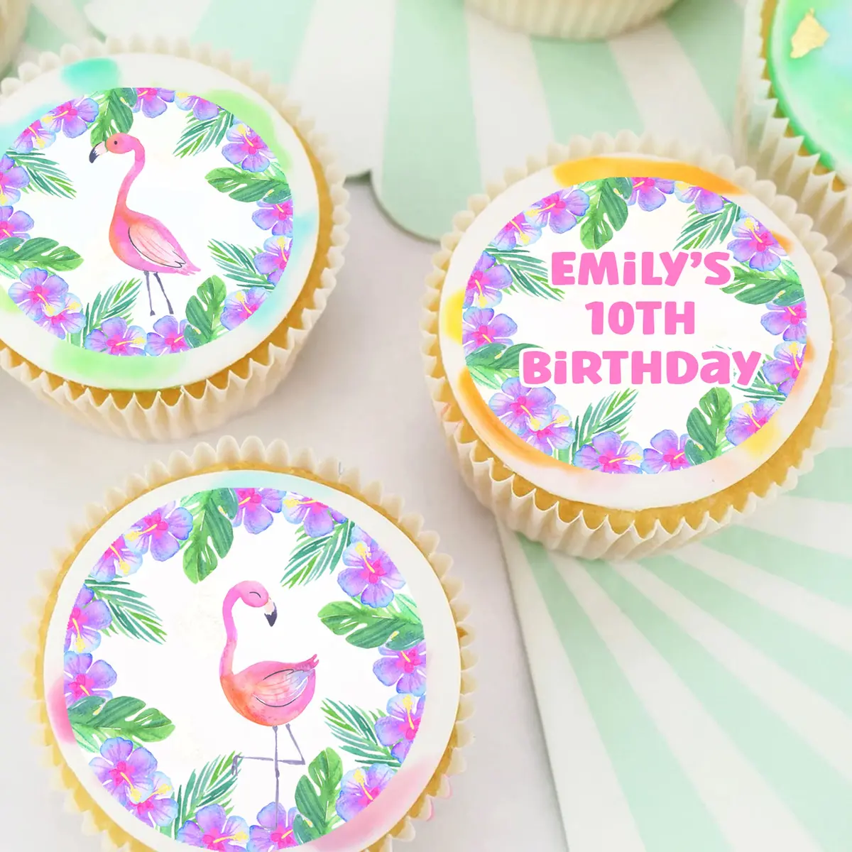 Tropical Flamingo Edible Icing Cupcake Or Cookie Toppers 1