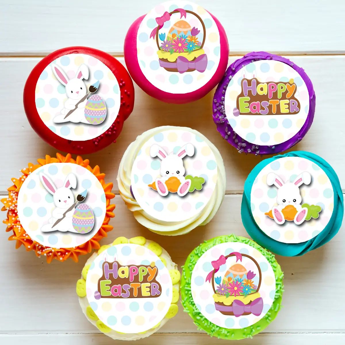 Easter Bunny Rabbit Pre-Cut Edible Icing Cupcake Or Cookie Toppers 1
