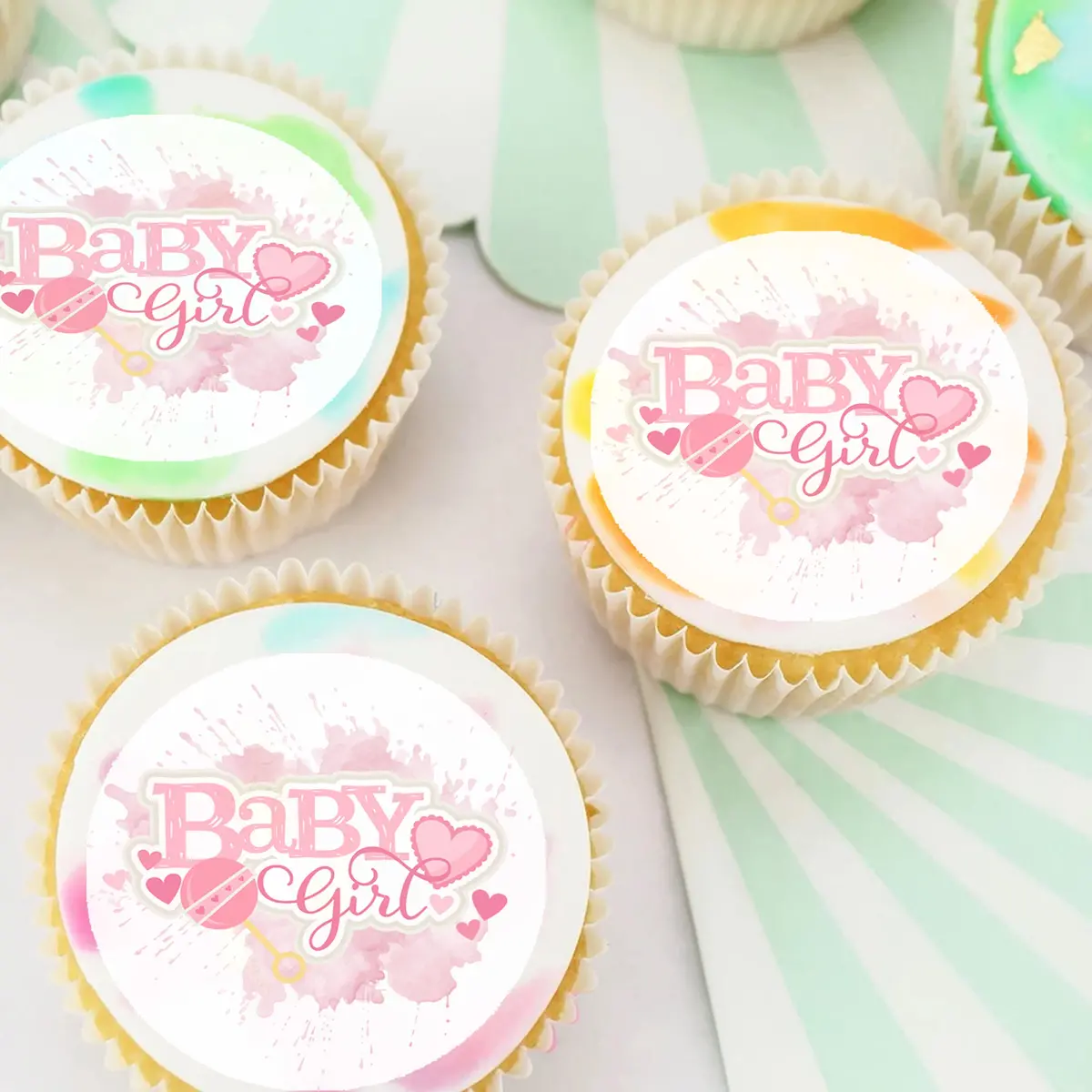 Baby Girl Pre-Cut Edible Icing Cupcake Or Cookie Toppers 1