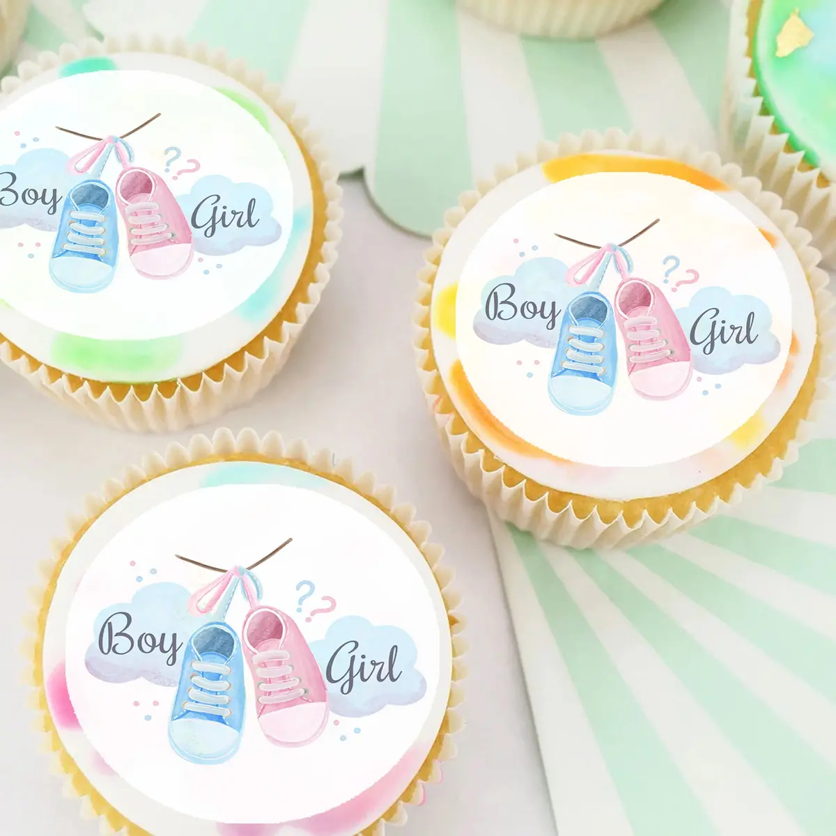 Baby Shower Gender Reveal Pre-Cut Edible Icing Cupcake Or Cookie Toppers 1
