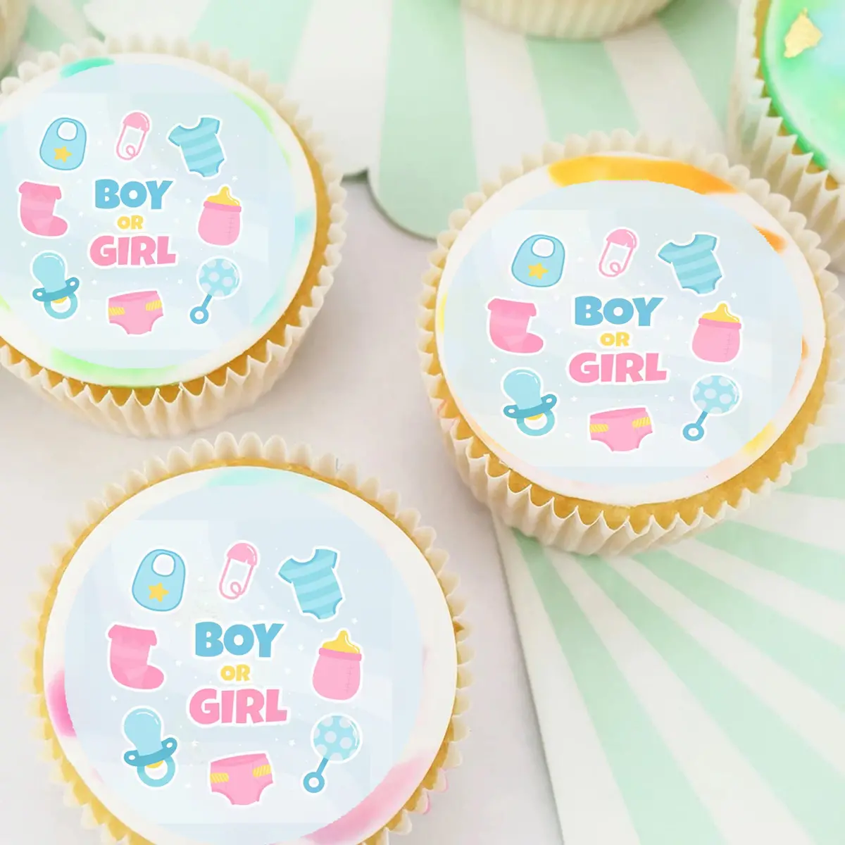 Baby Shower Gender Reveal Pre-Cut Edible Icing Cupcake Or Cookie Toppers 1