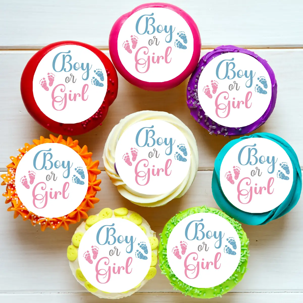 Baby Shower Gender Reveal Pre-Cut Edible Icing Cupcake Or Cookie Toppers 1