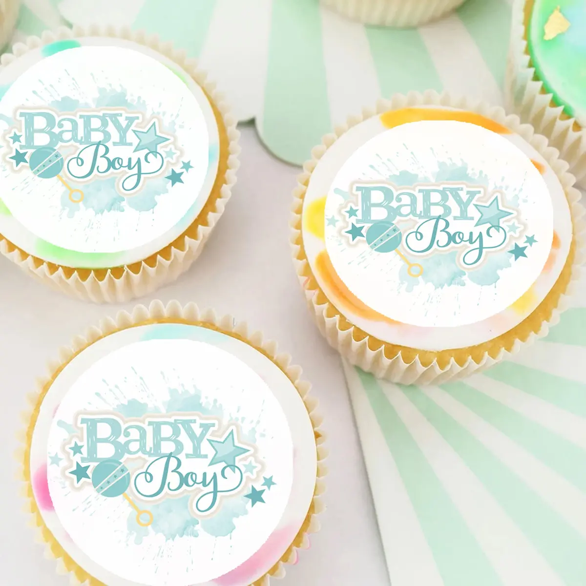Baby Boy Pre-Cut Edible Icing Cupcake Or Cookie Toppers 1
