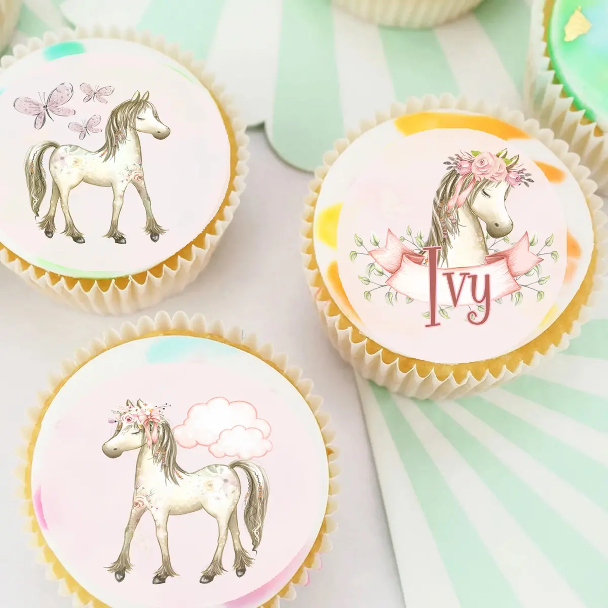 Horse Pre-Cut Edible Icing Cupcake Or Cookie Toppers 1