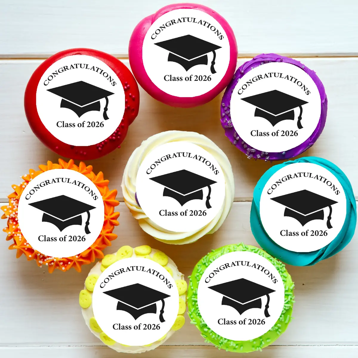 Graduation Pre-Cut Edible Icing Cupcake Or Cookie Toppers 1