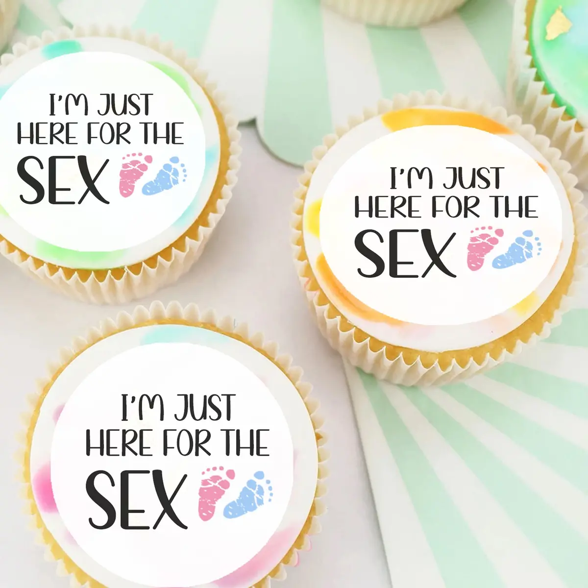 Here For The S*X Gender Reveal Pre-Cut Edible Icing Cupcake Or Cookie Toppers 1