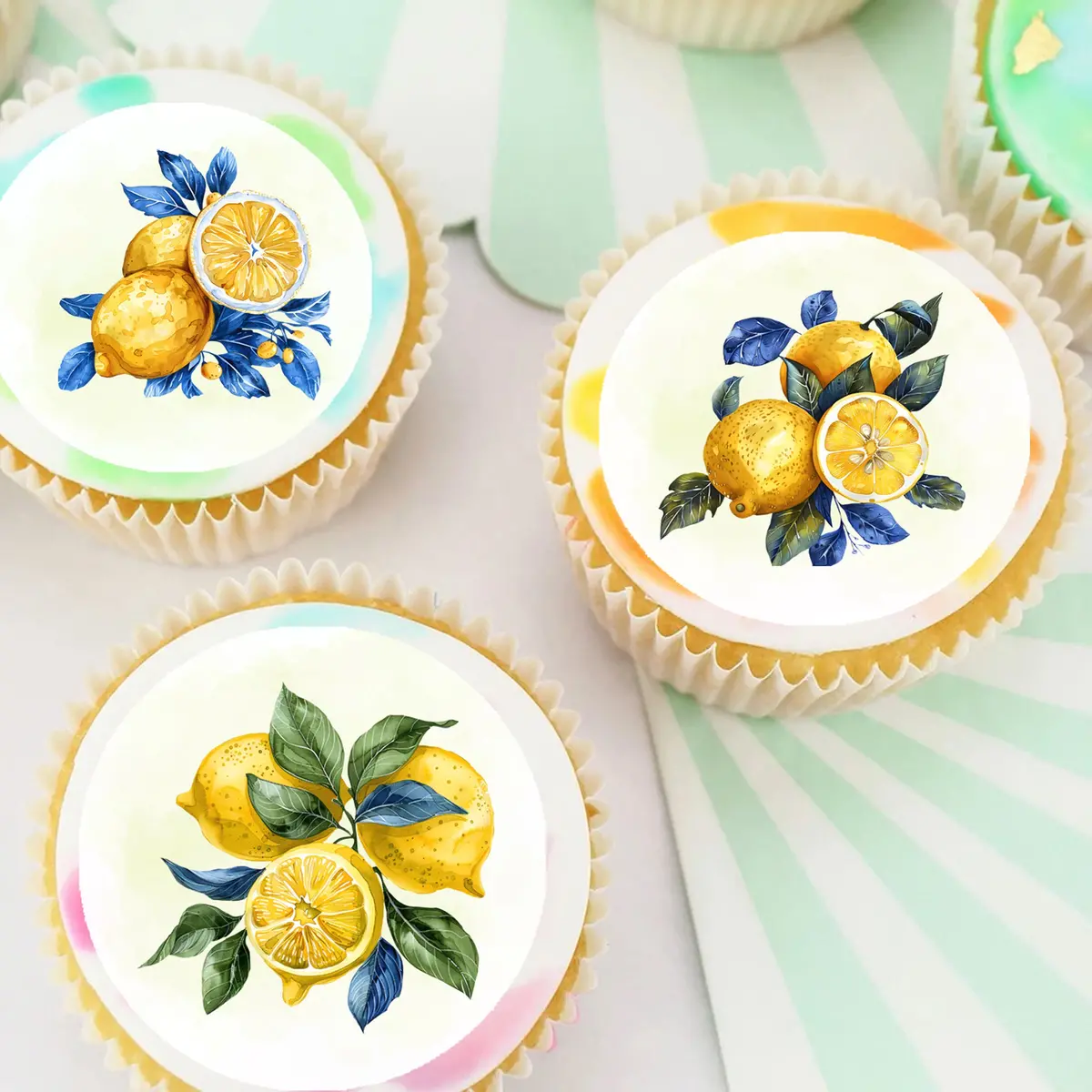 Lemons Lemon Pre-Cut Edible Icing Cupcake Or Cookie Toppers 1